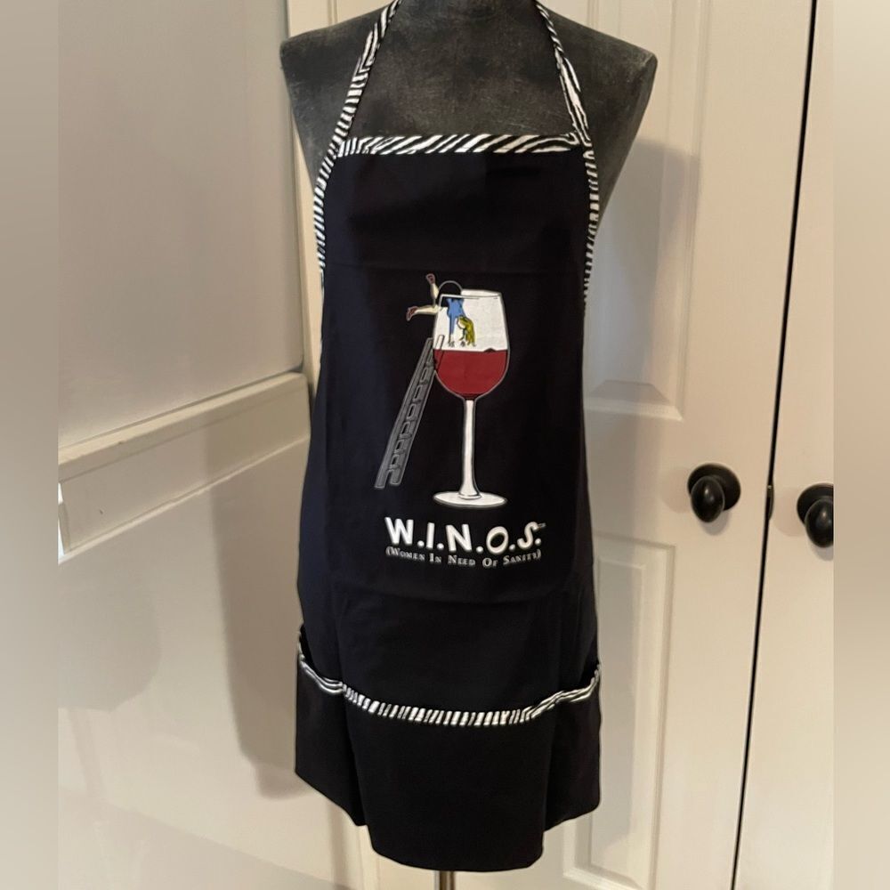 Apron W.I.N.O.S. Women In Need Of Sanity Black Wine Themed